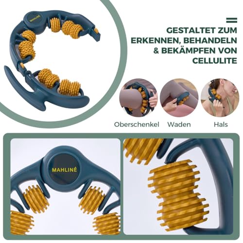 MAHLINÉ Anti-Cellulite Massagegerät mit Trockenbürste – Manuelles Faszienmassage Set für Beine, Po, Bauch & Arme – Hautstraffung & Lymphdrainage – Inklusive Baumwollbeutel