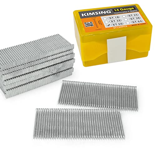 KIMSING 14 Gauge 2'' Length Concrete Nails Concrete T-Nails for Concrete Nailers Smooth Shank 800 PCS/BOX