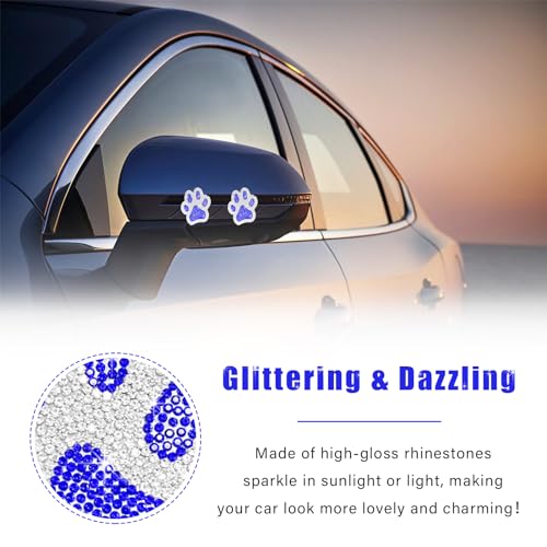 Image of Augeny 2PCS Crystal Car Decoration Stickers, Bling Rhinestone Dog Paw Print Sticker Decals, Waterproof Auto Dog Cat Footprint Decals, Universal Vehicle Decoration for Women Girls (Blue & White)