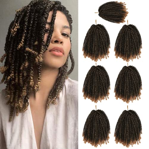 7 Packs Spring Twist Hair 8 Inch Bomb Passion Twist Crochet Hair for Butterfly Locs Ombre Spring Twist Crochet Hair Braiding Extensions (T1B/27)