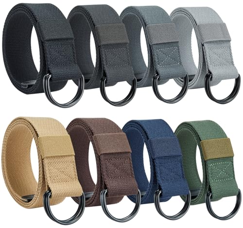 8-Packs Canvas Belt Web Fabric Casual Belt with Zinc Alloy Buckle Double D-ring for Men Women