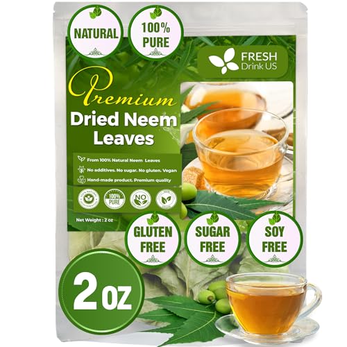 Image of FreshDrinkUS Premium 2oz Neem Leaves, 100% Natural & Pure, Wild Harvested, Cut & Sifted, Herbal Tea, No Additives, No Caffeine, Vegan