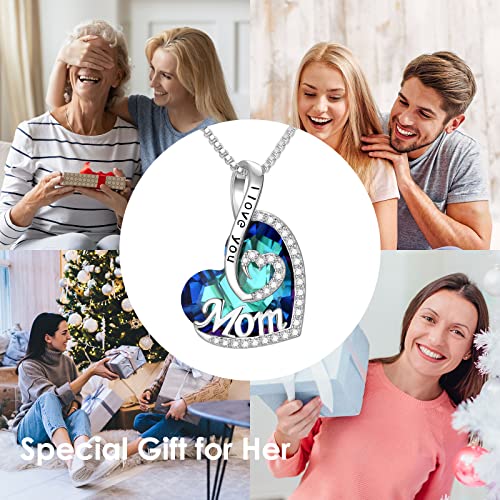 Dfunh I Love You Mom Love Heart Necklace, 925 Sterling Silver Crystal Necklace Pendant For Mom Women, Mothers Day Gifts Birthday Gifts For Mom Grandma Stepmom Mother In Law, Valentines Day For Wife Gifts For Mom From Daughter Son-Silver #TOP5
