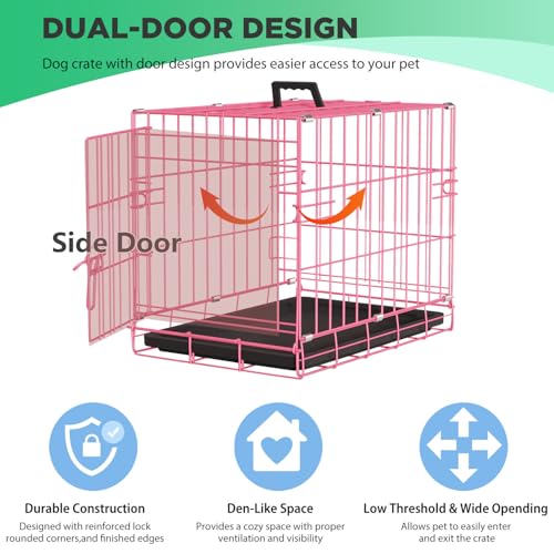 Image of BestPet | Dog Crate | 18 inch | Pink | Foldable Metal Kennel with Single Doors