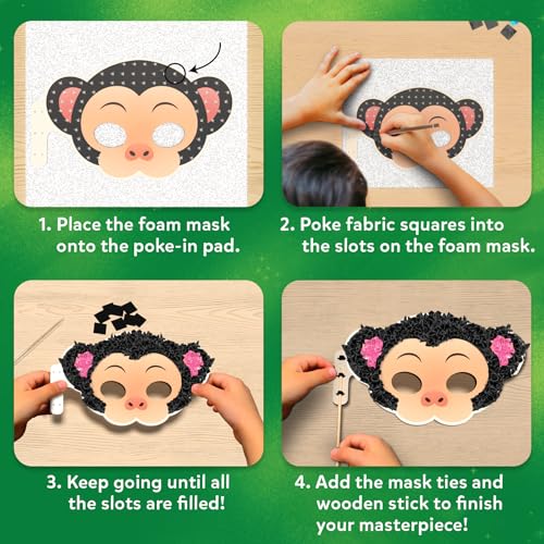 Image of Skillmatics Poke-in Art - Animal Masks, Mess-Free DIY Craft Kit | Fun Creative Activity for Kids, 500+ Colourful Fabric Squares, 4 Foam Masks, Gifts for Girls & Boys Ages 4, 5, 6, 7, 8, 9