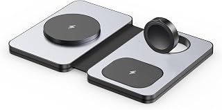 3 in 1 Wireless Charging Station,Foldable Travel Wireless Charger for iPhone 15/14/13/12/11/X/8 Series,Mag-Safe Charger Stand for iWatch Series,Apple Charging Station for AirPods with Adapter