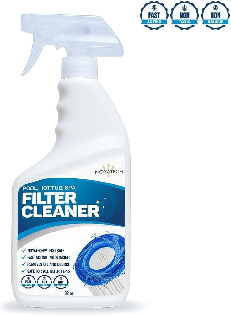 NOYATECH Pool Filter Cleaner Spray – No Soak Cartridge Cleaner for Hot Tub, Spa & Pool Filters – Removes Oil, Grease & Buildup Fast – Extends Filter Life – Quart