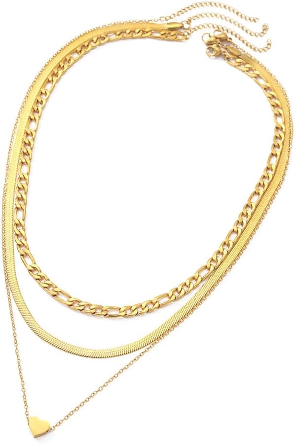 3Pcs/pack Adjustable Neckchain Layered Necklace with Heart Pendant Charm Fashionable Lady Girls Collarbone Chain