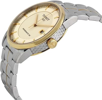 Tissot mens Tissot Luxury Powermatic 80 316L stainless steel case with yellow gold PVD coating Automatic Watch, Grey, Stainless steel, 22 (T0864072226100)