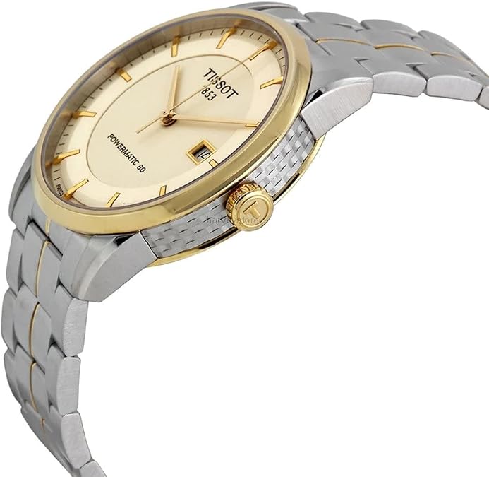 Tissot mens Tissot Luxury Powermatic 80 316L stainless steel case with yellow gold PVD coating Automatic Watch, Grey, Stainless steel, 22 (T0864072226100)
