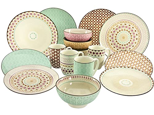 CreaTable, 20310, Serie MANDALA, 16-teiliges Geschirrset, Kombiservice aus Steinzeug, spülmaschinen- und mikrowellengeeignet, Qualitätsproduktion