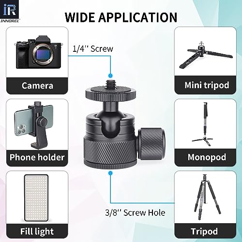 Image of Innorel Mini Ball Head- C19 Mount Tripod Head-Cnc Metal Low Profile Ballhead 360 Pan 90 Tilt Tripods Mount With 3 8 inch To 1 4 inch Adapter Ballheads, Max Load 6.61 Lb 3Kg For Phone Dlsr Camera Mini