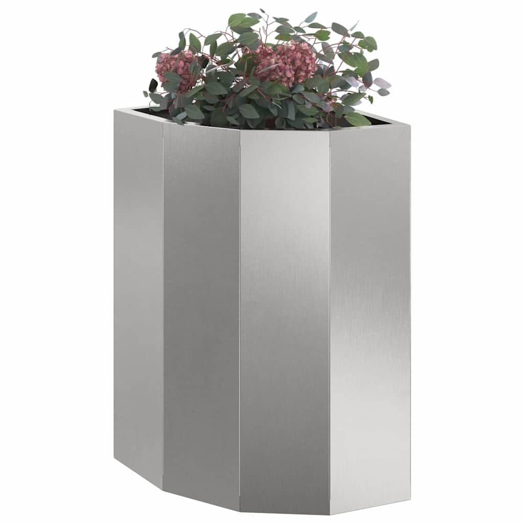 Eckgartenpflanzer Silber aus rostfreiem Edelstahl 30 x 30 x 50 cm Modernes Design Robust & Wetterfest für Terrasse Balkon platzsparende Gartendeko