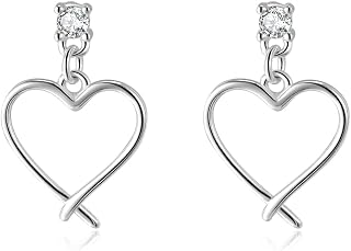 Sterling Silver 1CM Heart Drop Earrings for Women Teen Girls Love Dangle Earrings CZ Studs