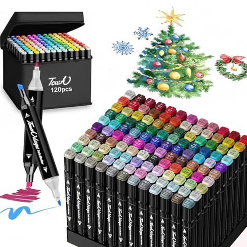 Alcohol Markers Dual Tip 120 Colors with Carrying Case, Art Drawing Markers Set for Artist, Adults, Kids, Sketching, Coloring, Drawing and Design