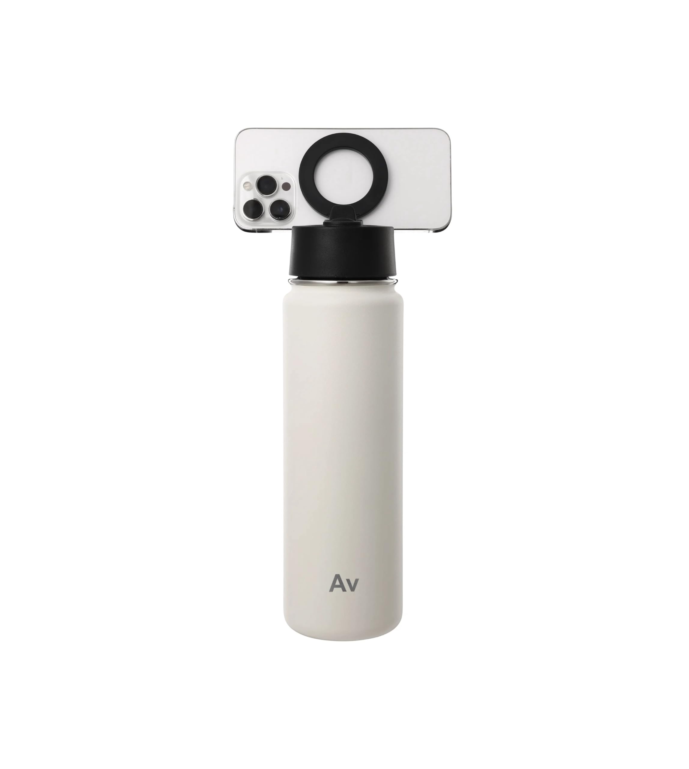MagSafe compatible 24oz water bottle for hot/cold drinks, stainless steel, with a magnetic mobile phone holder, perfect for active lifestyle, sign language, hands free tripod. (Cream)