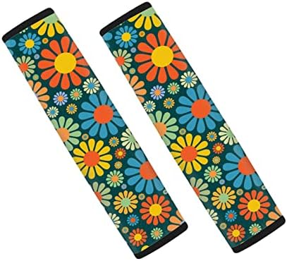 Aoopistc 2 Pcs Car Accessories Set Abstract Hippie Flower Print Shoulder Strap Pads Neoprene Seat Belt Padding Cover Universal & Comfortable Auto Seat Belt Pads Floral Auto Interior Decor