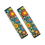 Aoopistc 2 Pcs Car Accessories Set Abstract Hippie Flower Print Shoulder Strap Pads Neoprene Seat Be