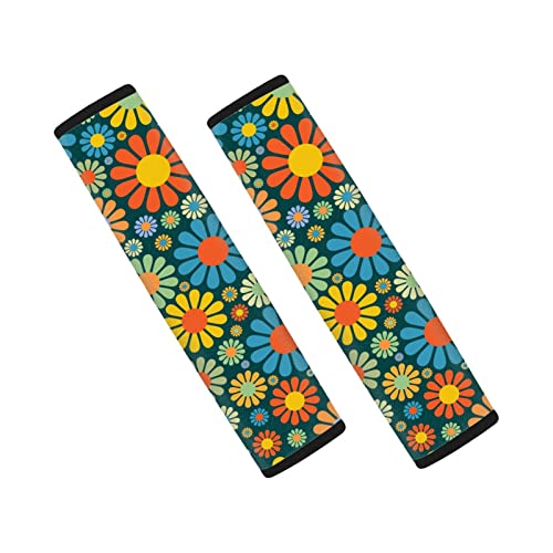 Aoopistc 2 Pcs Car Accessories Set Abstract Hippie Flower Print Shoulder Strap Pads Neoprene Seat Belt Padding Cover Universal & Comfortable Auto Seat Belt Pads Floral Auto Interior Decor #TOP5