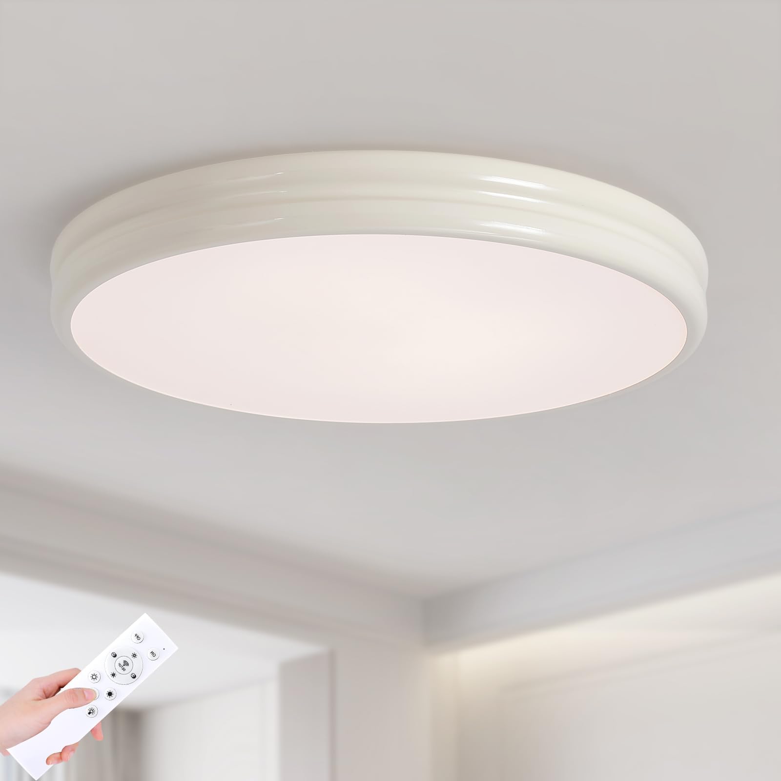 YATAI Dimmable Modern LED Flush Mount Ceiling Light 100W, 3000K-6000K Adjustable, Milk White Low Profile Ceiling Lamp with Remote for Bedroom & Dining