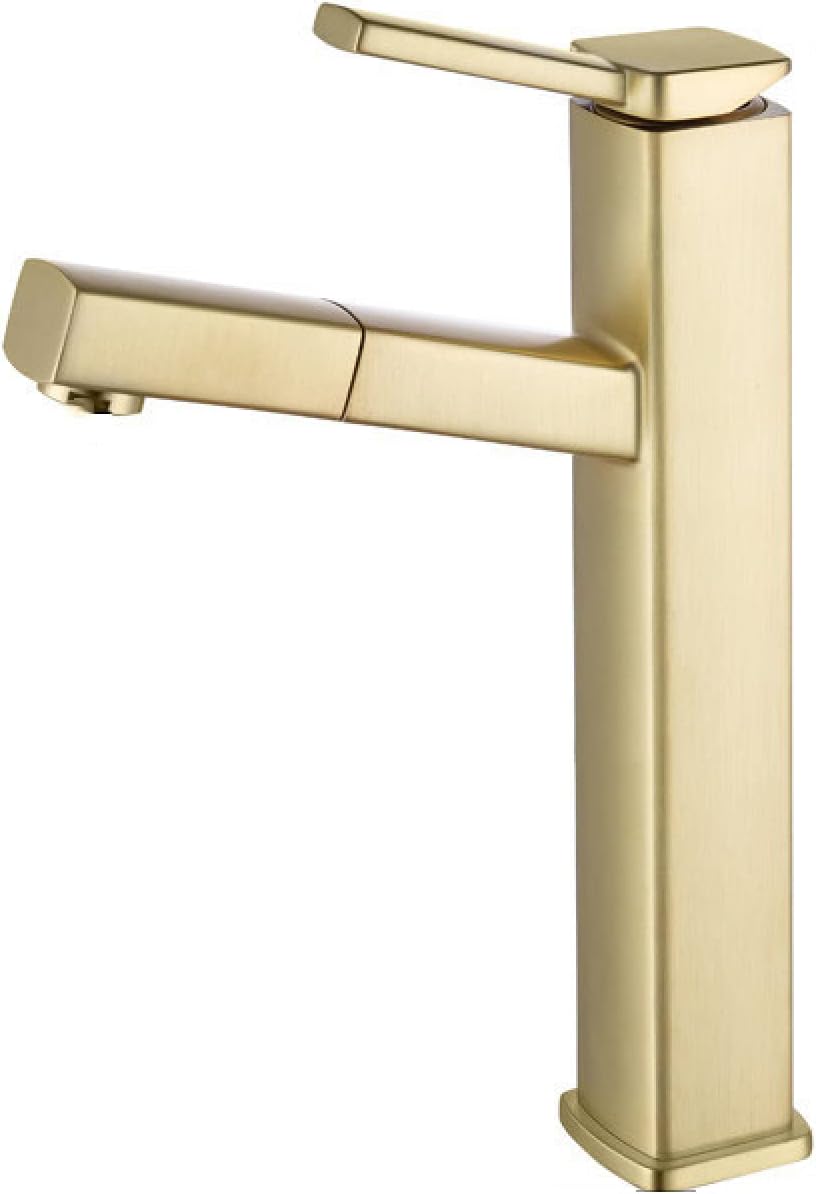 バスルームのシンクの蛇口 引き出し式スプレー付き 格納式全銅製ミキサータップ 温水と冷水用 360&deg;回転 シングルハンドル 洗面所の