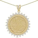 USDIAMONDKING 45+ Grams Big 2.75'' 14K Gold Finish 3 Prong Simulated Diamond Mexican Coin Money Centenario Mexicano Moneda 50 Pesos Charm Pendant Chain