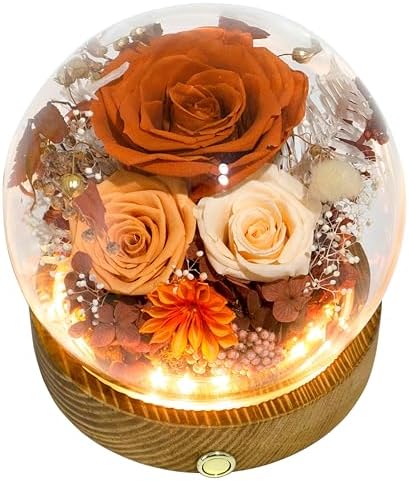 Valley of Rain & Forest Long-Lasting Real Flowers, Unique Floral Gift for You to Send Love for All Occasions, for Indoor Decoration (Orange & Brown Rose Arrangement Fall-themed)