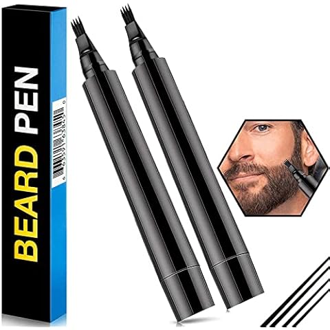 Prreal 2Pcs Black Beard Pen, Natural Beard Filler For men, Waterproof & Sweatproof Beard Pencil, Long-Lasting Beard Filling Pen To Fill, Define & Sharpen Hair, Beard & eyebrow Colour#Black Cover