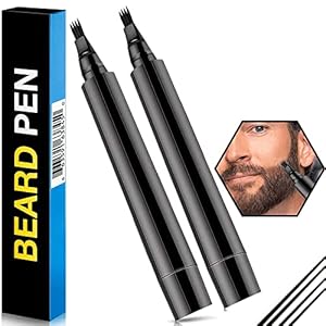 Prreal 2Pcs Black Beard Pen, Natural Beard Filler For men, Waterproof & Sweatproof Beard Pencil, Long-Lasting Beard Filling Pen To Fill, Define & Sharpen Hair, Beard & eyebrow Colour#Black