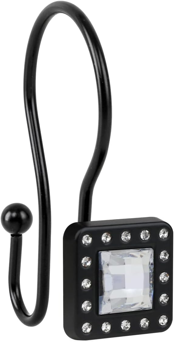 Utopia Alley Shower Rings, Double Shower Curtain Hooks for Bathroom, Rust Resistant Shower Curtain Hooks Rings, Crystal Design, Set of 12 (Black)