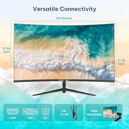 Image of Great voell 27 Inch Curved Monitor, 120Hz FHD VA Display Home Office, HDR10