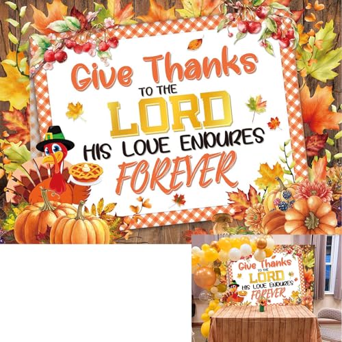 Fall Thanksgiving Backdrop Give Thanks to The Lord Photography Background Give Thanks Thanksgiving Harvest Day Party Decorations Banner Booth Props (7x5FT(2.1m x 1.5m))