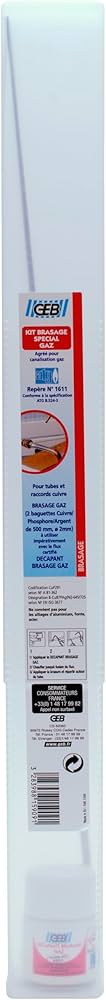 Kit De Brasage Spécial Gaz GEB - 2 Baguettes Cuivre/phosphore/argent + Décapant 30g - Pour Tuyauterie Gaz, Cuivre, Laiton