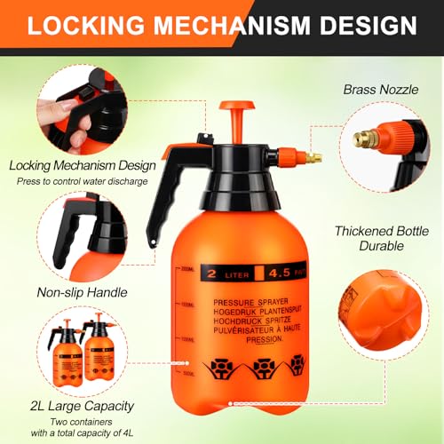 Acellegic 2 Set Handheld Pump Sprayers 0.5 Gallon Water Spray Bottles 2l Garden Plant Pump Sprayers with Adjustable Steel Nozzle Extended Rod for Plant Mist Watering Cleaning Spraying Fertilizing by Acellegic - Used condition - Image 5