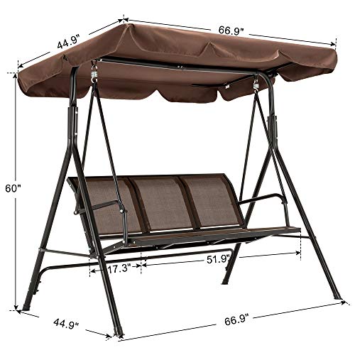 image for Mcombo Outdoor Patio Canopy Swing Chair 3-Person, Steel Frame Textilen