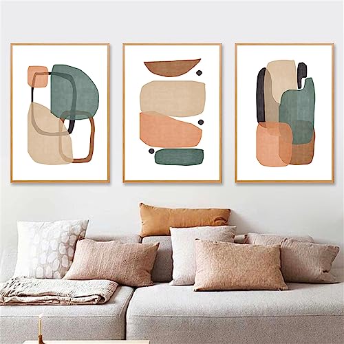 Pósteres modernos para dormitorio con cuadros minimalistas abstractos en verde y naranja