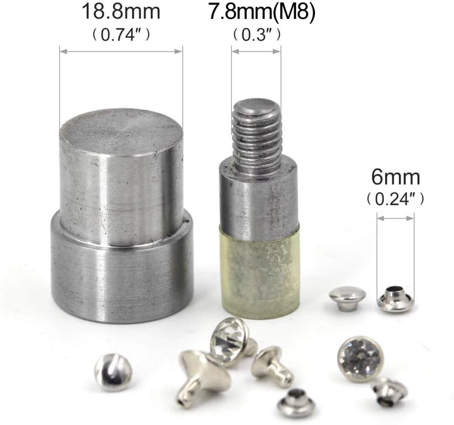 Yalando 7 Sets Crystal Rivets Die Mould Tool for Hand Press Machine Craft DIY Accessories 5mm 6mm 7mm 8mm 9mm 10mm 12mm Screw Size M8