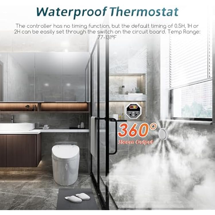 Steam Shower Generator Kit 4.5KW for Bath Sauna SPA, Aromatherapy Steam Head, Self-draining System, LED Waterproof Controller 77-131FFor Home Commercial Use 220V