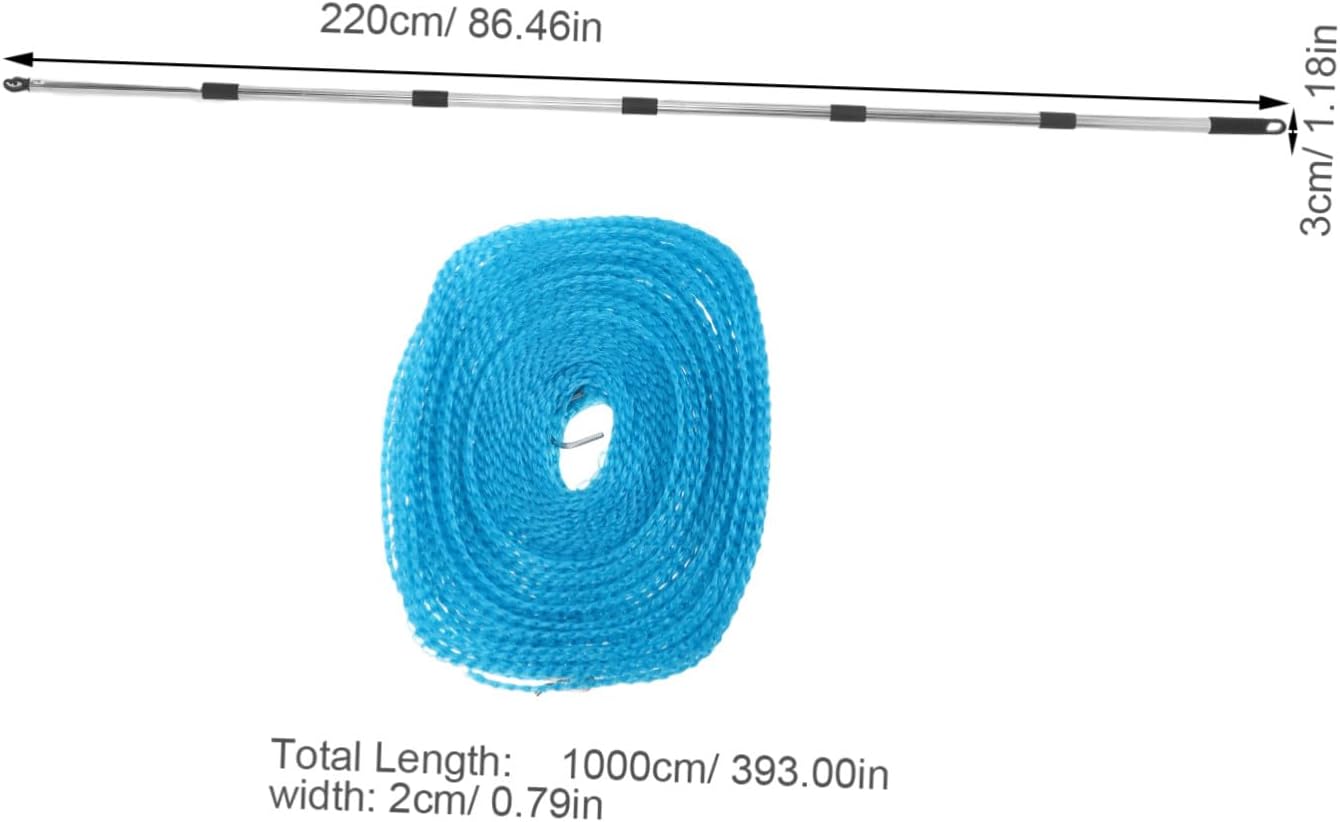 Portable Weather-Resistant Clothesline 2.2m with Set Detachable Outdoor Steel Prop Nylon Rope, Includes Heavy-Duty Clips Laundry Drying and for Travel and Balcony