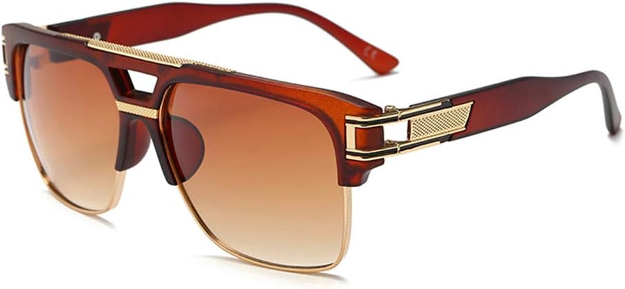 Square Sunglasses for Men Classic Oversized Sun Glasses Retro Semi Rimless Gold Alloy Frame UV400