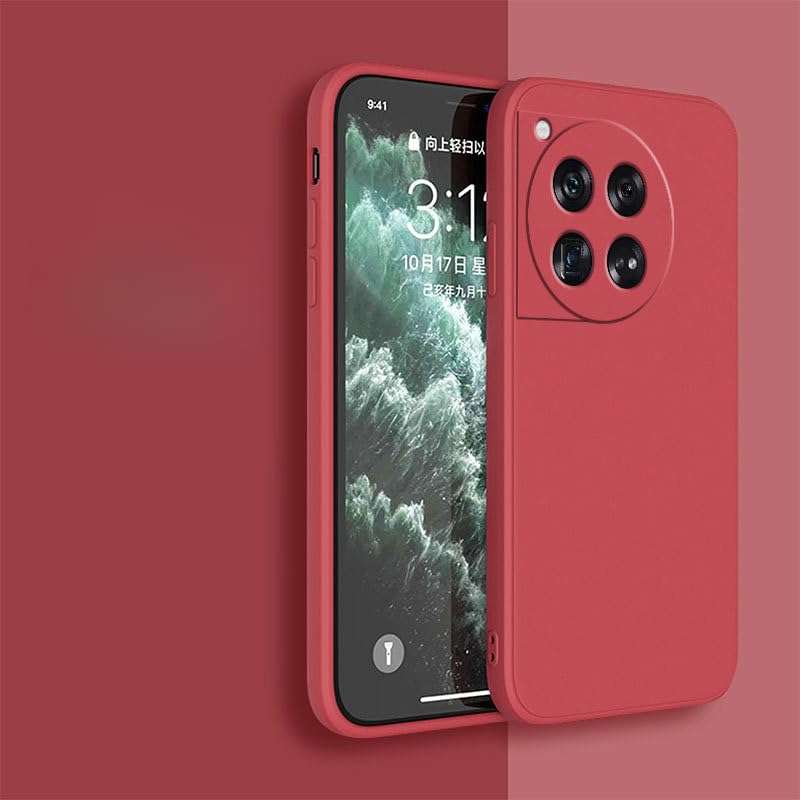 Gruattreay Compatible with Oneplus 12 Case Cover,Liquid Silicone Case with Soft Phone Bumper for Oneplus 12 (Camellia red)