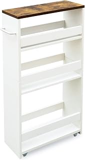 TEAMIX 4 Tier White Slim Storage Cart with Handle, Slide Out Storage Rolling Utility Cart Mobile Shelving Unit Organizer Trolley for Small Spaces Kitchen Laundry Narrow Places