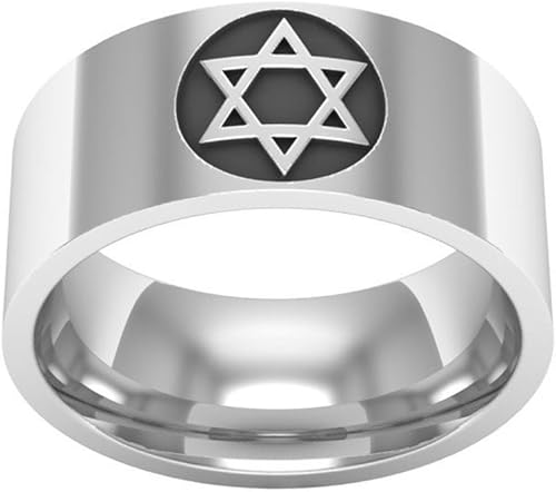 Miniatura 2 de LiFashion LF - Anillo de compromiso de acero inoxidable para hombre y mujer, diseño de estrella judía de David, anillo de compromiso de ajuste