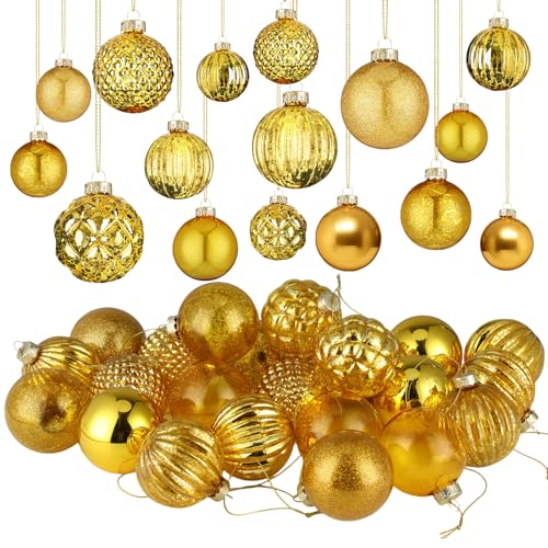 24 Pcs Glass Christmas Ball Ornaments, Gold, 2.36"