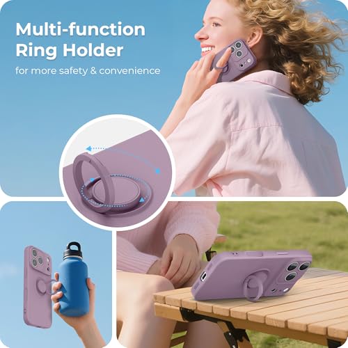 pcgaga Compatible with iPhone 17 Pro Max Case 6.9 inch, Silicone Slim Design with [Ring Holder Stand] [Wrist Strap] [Microfiber Lining] Shockproof Protective Case Cover, Lilac Purple by pcgaga - Used condition - Image 7