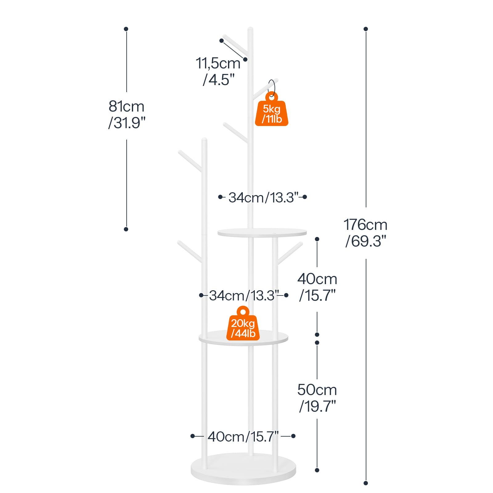 HOOBRO Appendiabiti per corridoio, appendiabiti autoportante con 6 ganci e 3 ripiani, albero per camera da letto, ufficio, industriale, Bianco EWT36YM01