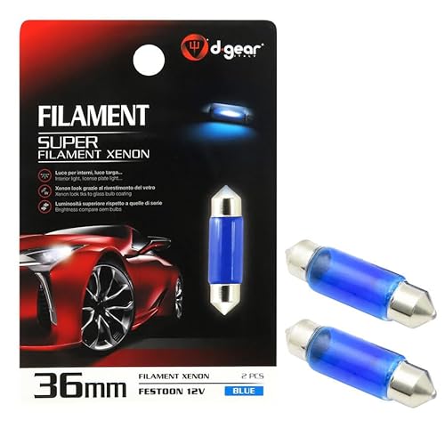 D-Gear 1202493 Lampadine Siluro 12V, Blu Luce Targa O Interno, 10 X 36 Mm
