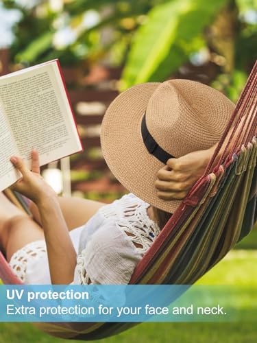 Senker Fashion Sun Hats For Women Straw Panama Hat Wide Brim Fedora Beach Hat Packable Uv Upf 50+ Summer Hat Khaki thumb #5