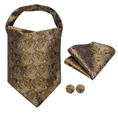 Image of Dubulle Paisley Floral Ascot for Men Self Tie Mens Cravat and Pocket Square Cufflinks Wedding
