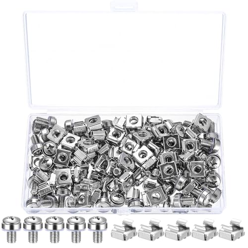 Tornillos y Tuercas Enjauladas para Armario Rack de Servidores, 110 Pcs/55 Set M6x16mm Tuercas de Enjauladas y Tornillos para Armarios de Servidores de Rack Montaje